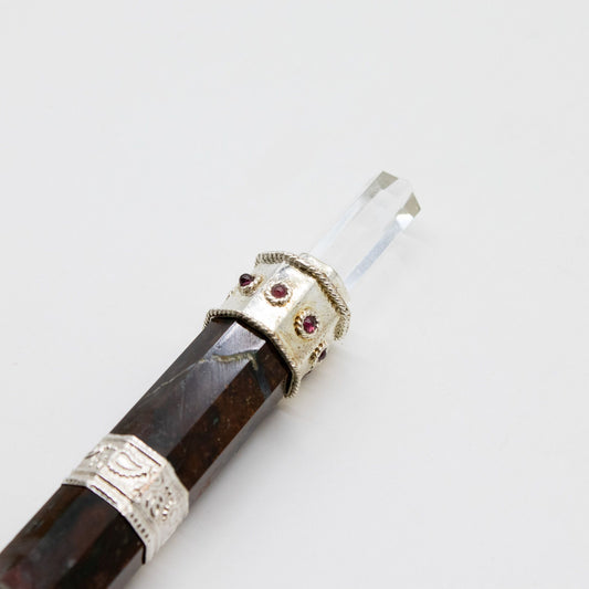 Varita Bloodroot Soverign -Extra Largo Fancy Jasper Magic- Parte superior de bola de cristal - 26cm - Varitas de Sanación con