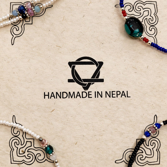 Collar Nepalí con cuentas tribales turquesa y coralita - (50 cm) y pulsera - (17 cm) conjunto