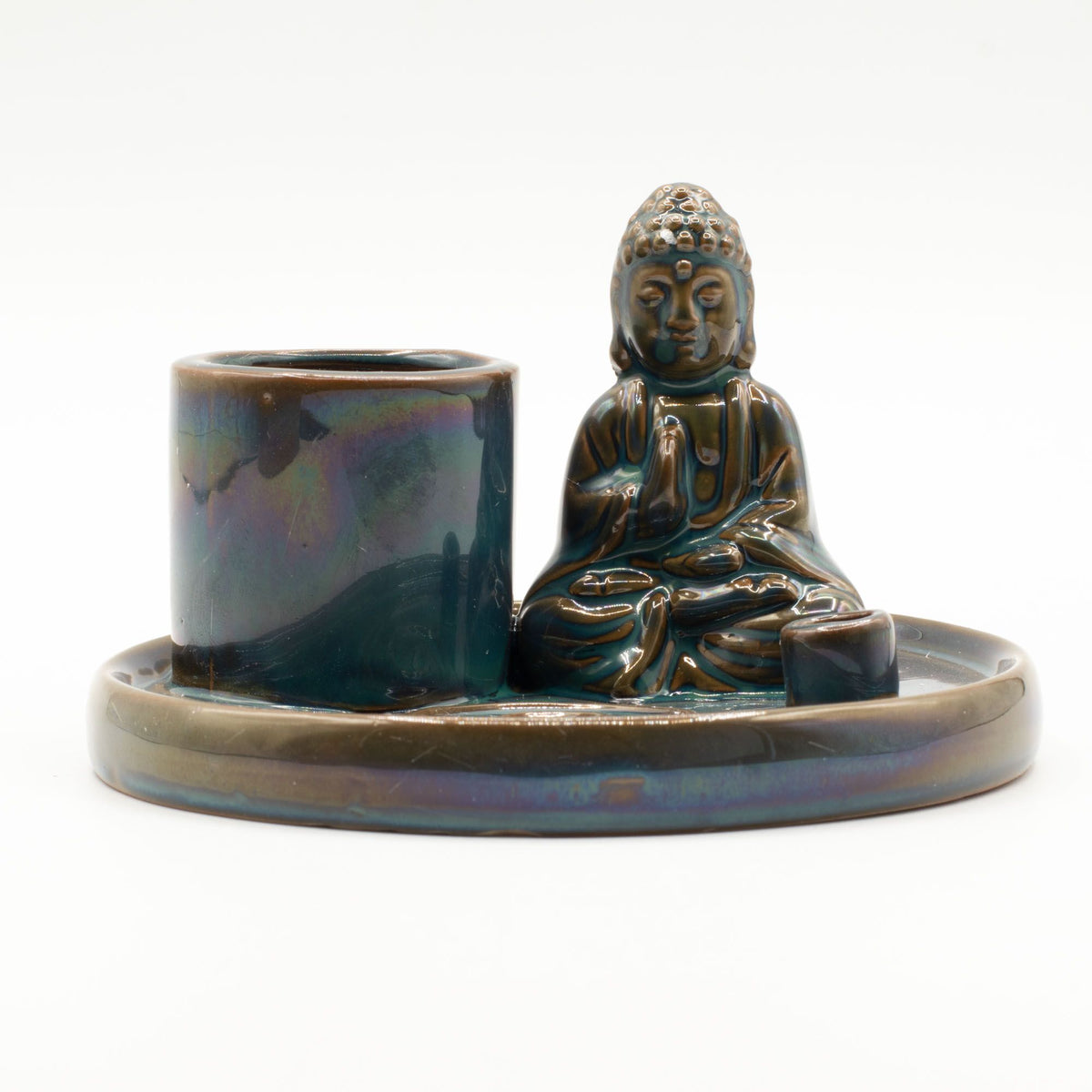 Plato de incienso de Buda de uso múltiple - cerámica azul - Placas de incienso de Buda