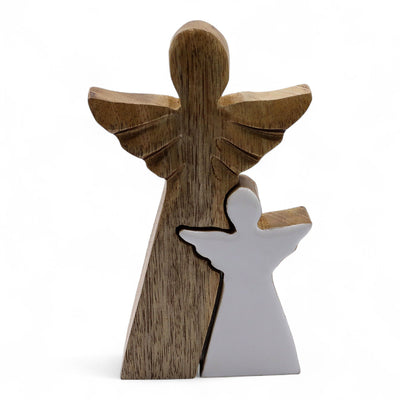 Mango wood angel on Angel - White enamel