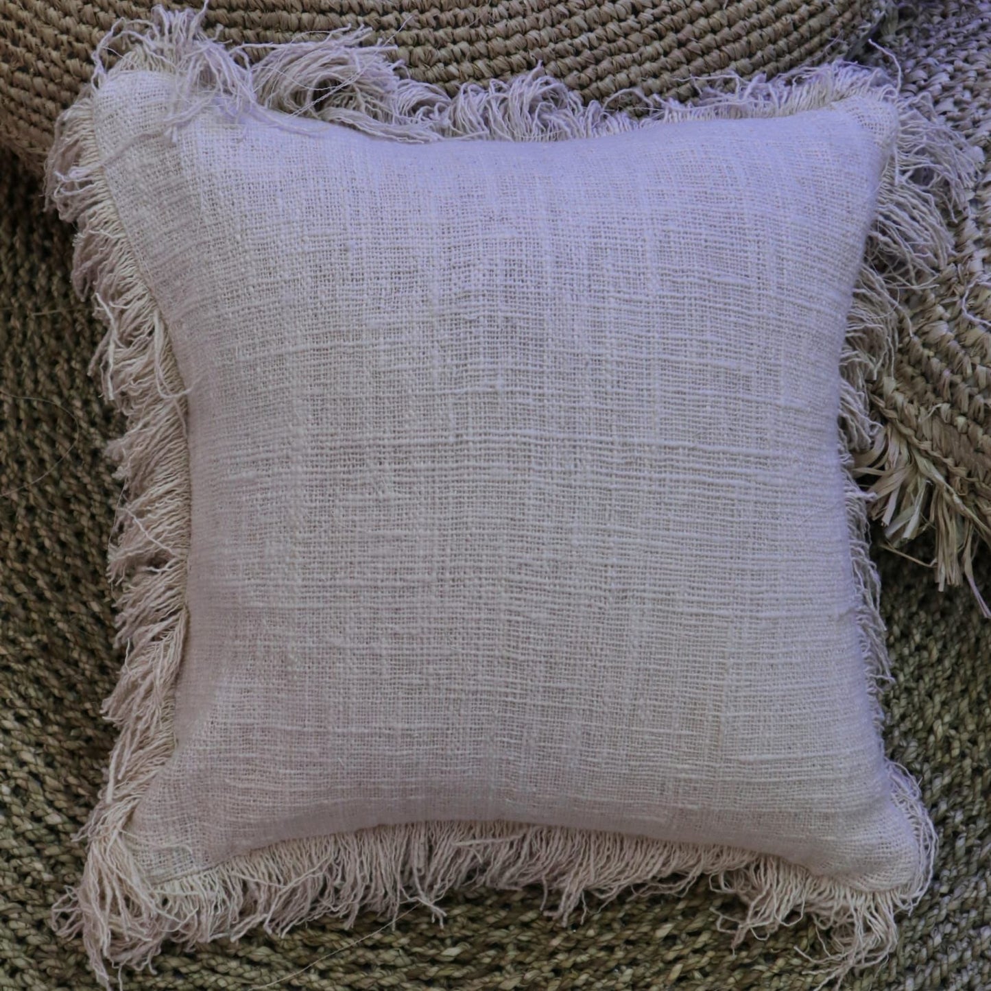 Funda de Cojín de Lino 45x45cm con Flecos