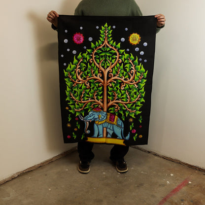 Arte de pared de algodón (70x110 cm) - Elefante y Árbol de la Vida