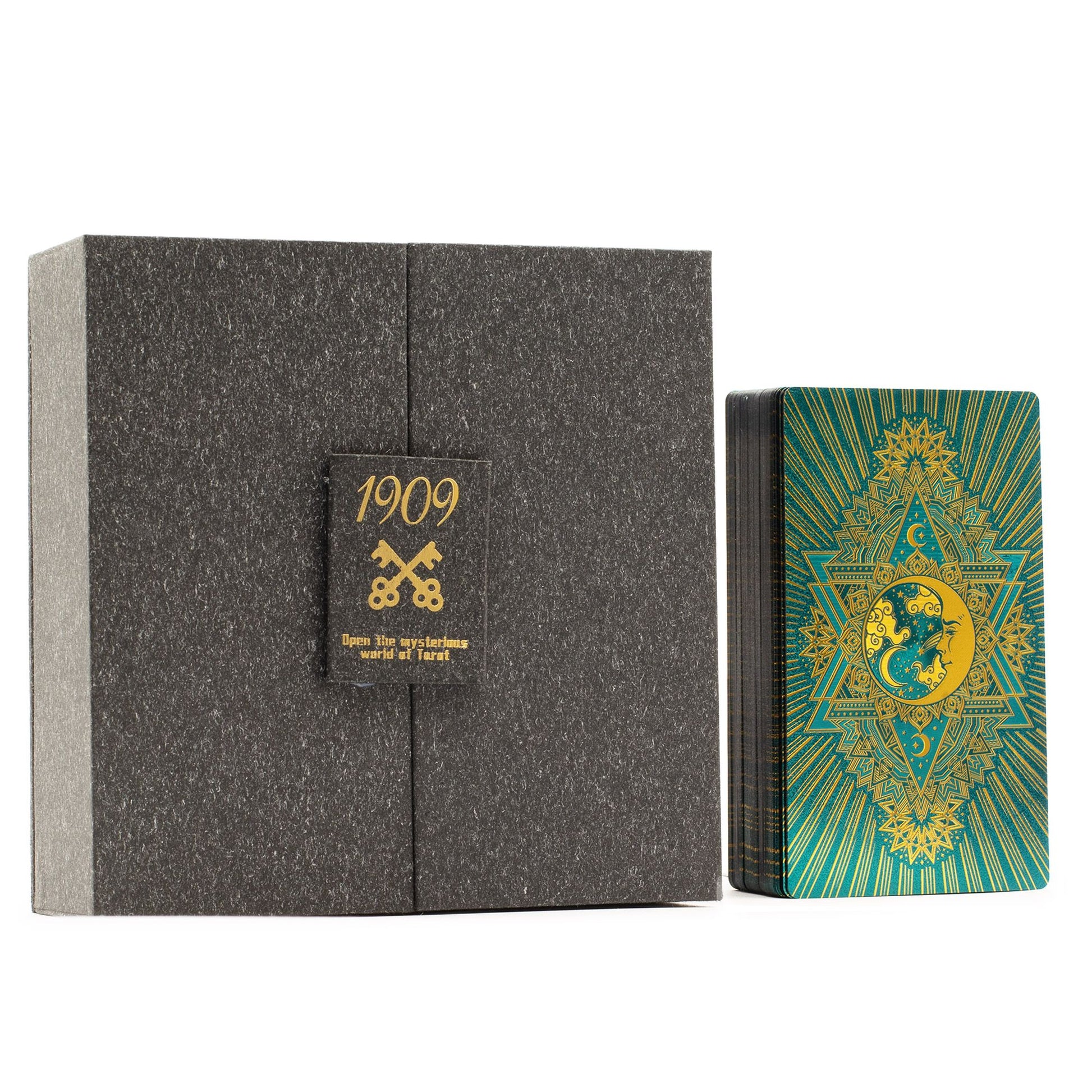 Tarjeta de Tarot con Foil en Oro y Turquesa - Conjunto de Regalo - Cartas del Tarot y paños de lectura