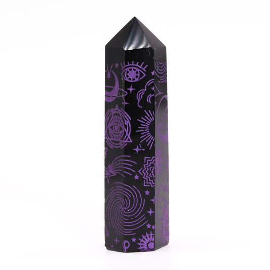 Puntas de Obsidiana Negra (aprox 60-70 gm 9cm) - Historia Mística - Morado Profundo - Torres de Obsidiana Negra