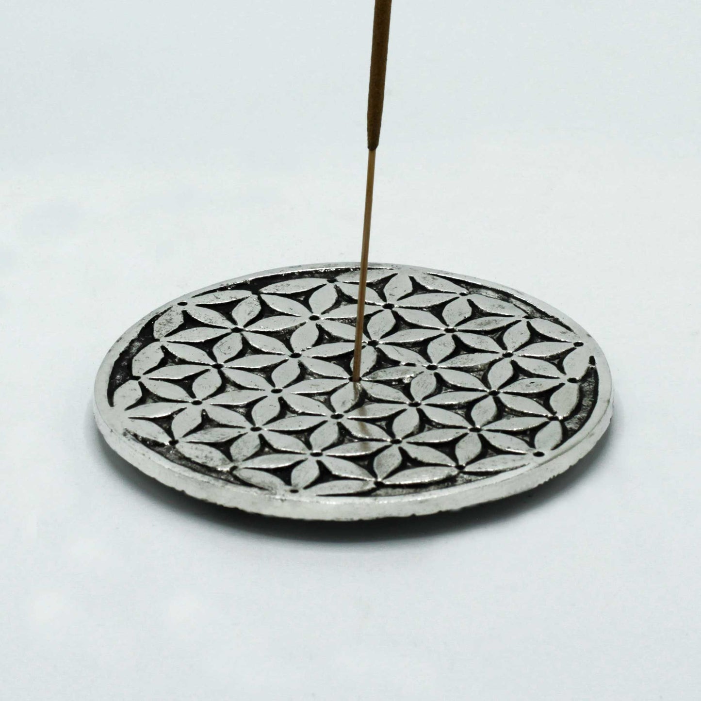 PortaIncienso Flor de la Vida Aluminio Pulido 11cm - Portainciensos de aluminio hechos a mano