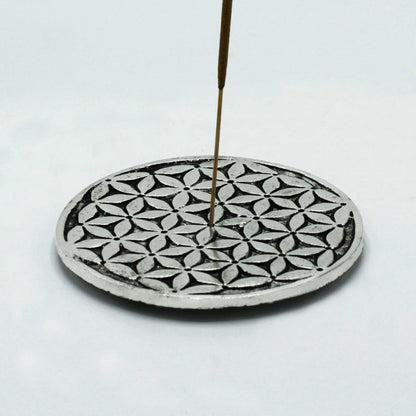 PortaIncienso Flor de la Vida Aluminio Pulido 11cm - Portainciensos de aluminio hechos a mano