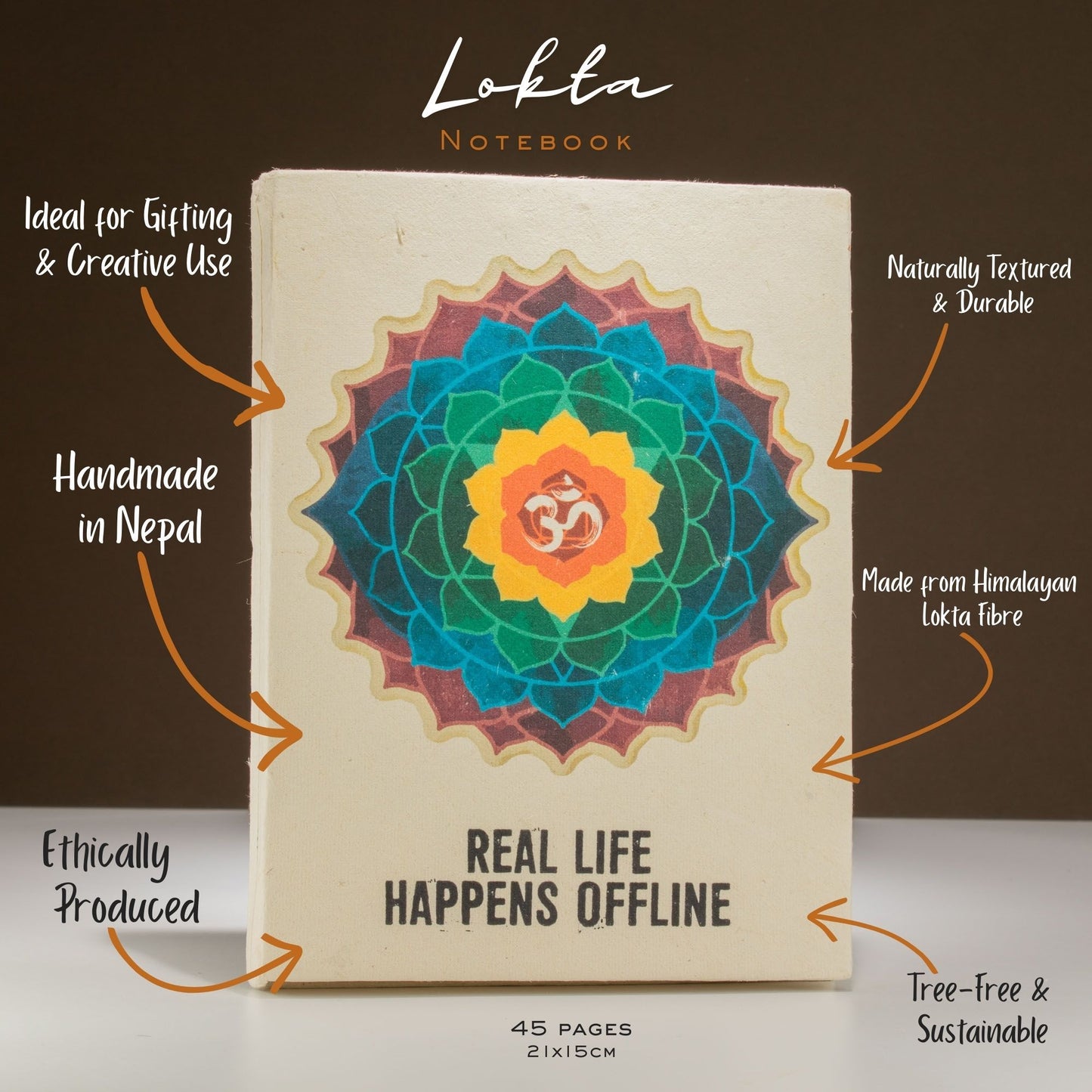 Cuaderno de inspiración Lrg Lokta (21x15cm) - 45 hojas - Vida real - incluye marcador