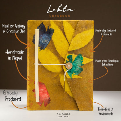 Lokta Bold Floral Notebook – Grande (21x15cm) – 45 hojas – Incluye marcapáginas – Oliva