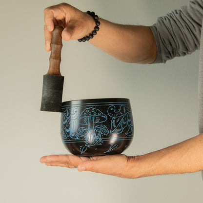 Cuenco tibetano de caldero - Hongo mágico - Azul (15 cm)