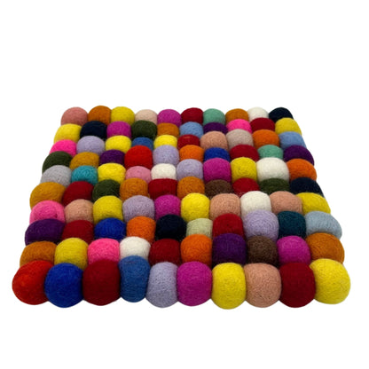 Mantel individual cuadrado de bolas de fieltro - 20 cm multicolor