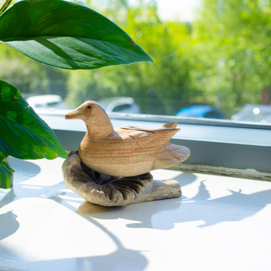 Handmade parasitic wood art carving - Resting wild duck