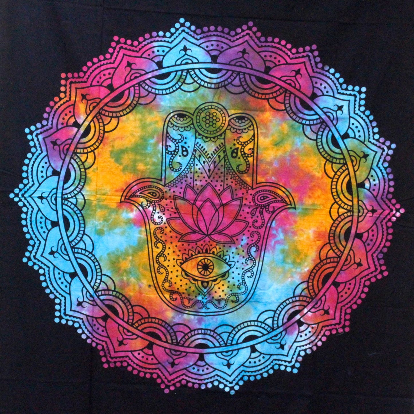 Colcha de Algodón Hamsa Negro · Individual