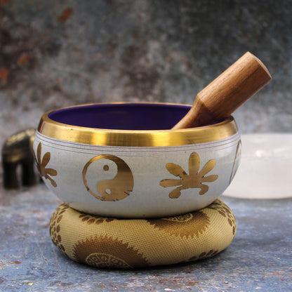 Juego de Cuencos Tibetano Lrg - Yin & Yang - Blanco/Morado 14cm