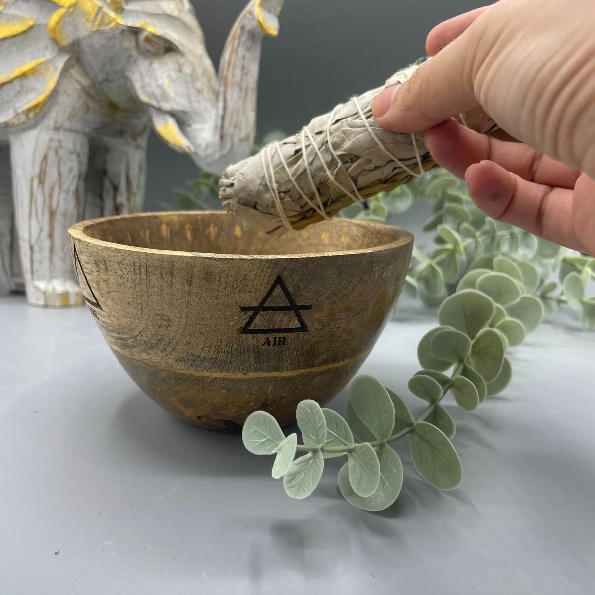 Cuenco de Madera para Ofrendas y Rituales - Los Cuatro Elementos - 11x7cm - Cuenco de Madera para ofrendas y rituales
