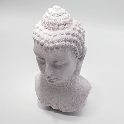 Lámpara con busto de Buda, acabado lavanda craquelado - soporte oval