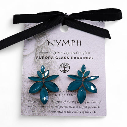 Pendientes de Cristal Vintage - Flores - Verde Turquesa