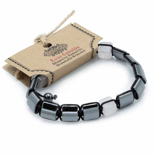 Bracelet Magnétique Shamballa en Hématite - Cuboïdes Roses