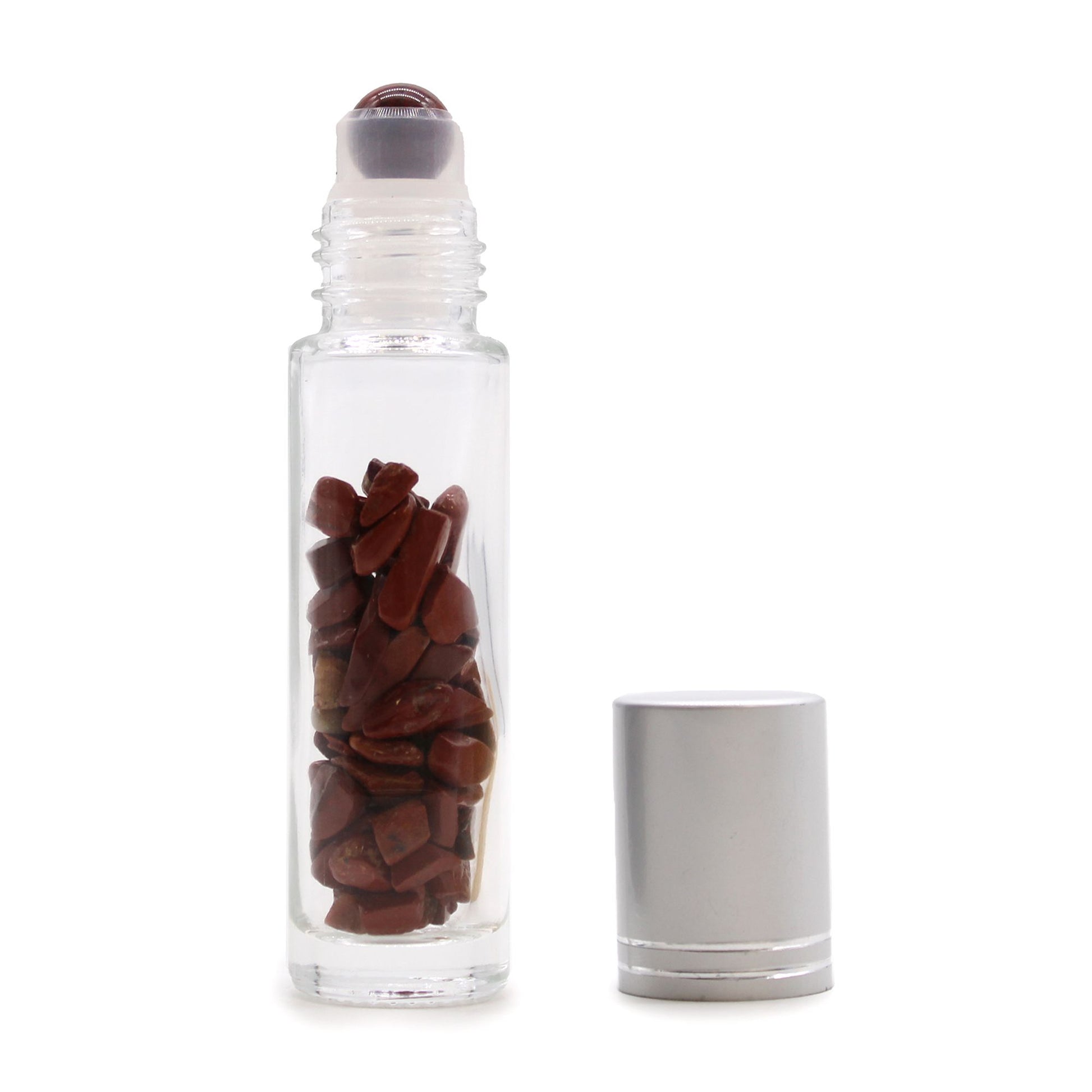 Botella de rodillo de aceite esencial de piedras preciosas - Jaspe rojo - Tapa plateada - Botellas Roll-on con gemas 10ml