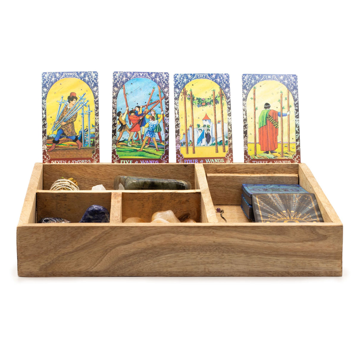 Caja de tarot de cuatro compartimentos con soporte para cartas. - Almacenamiento de cartas del Tarot y cajas de lectura, Arti