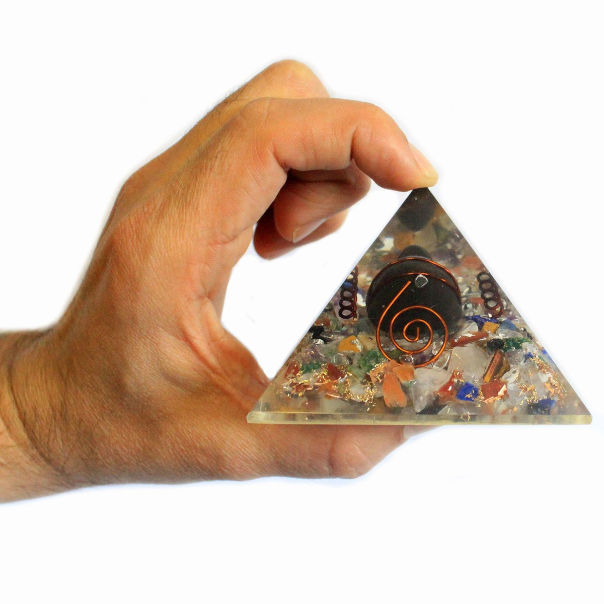 Org Orgonite Pirámide 60mm Gemchips, Cobre, Tortuga - Objetos y pirámides de orgonita, chips de gemas