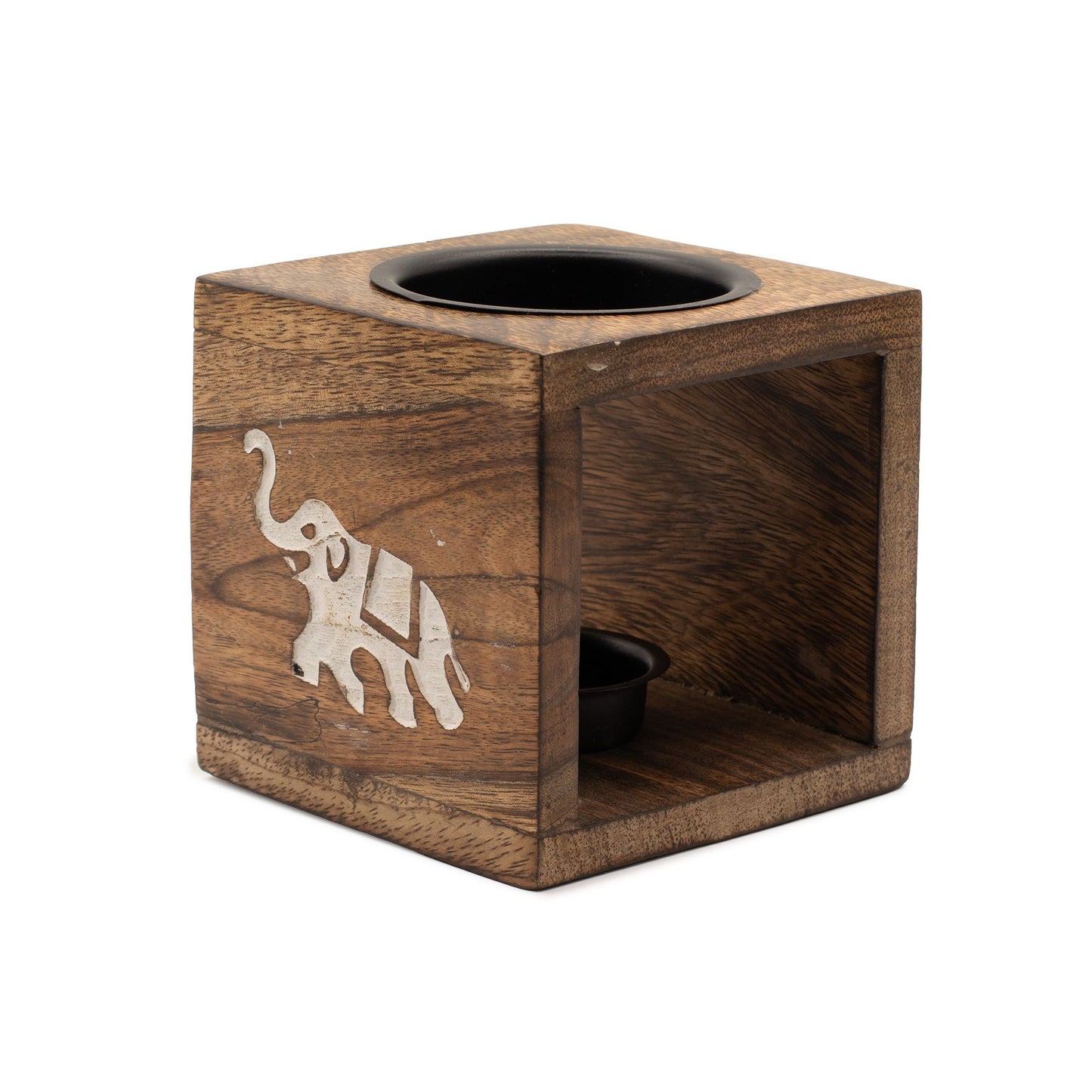 Quemador de aceite de madera de mango cuadrado  - Elefante