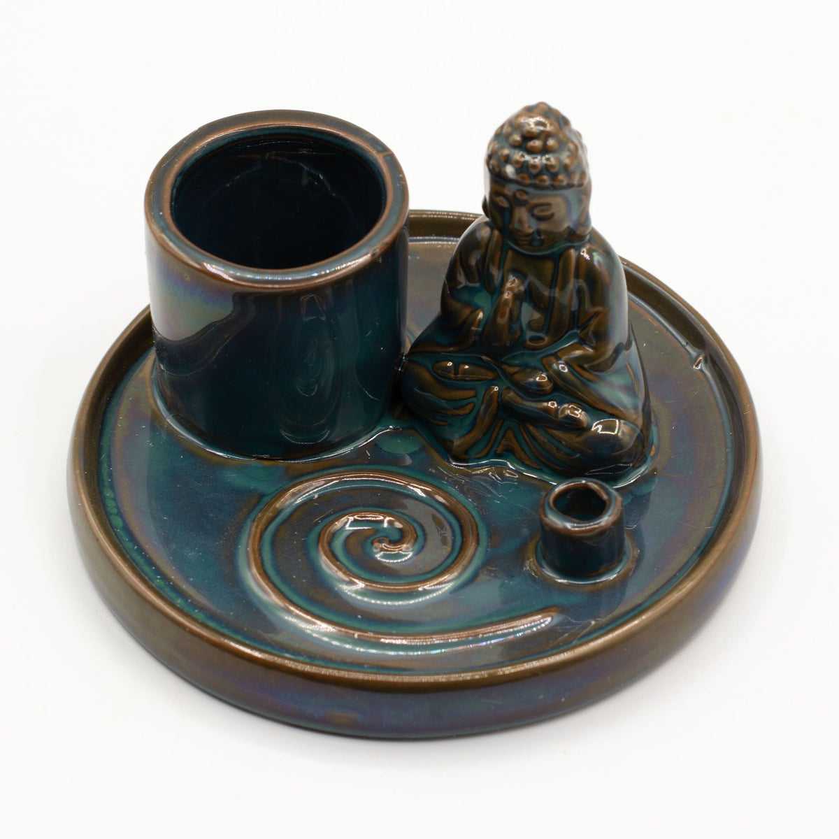 Plato de incienso de Buda de uso múltiple - cerámica azul - Placas de incienso de Buda