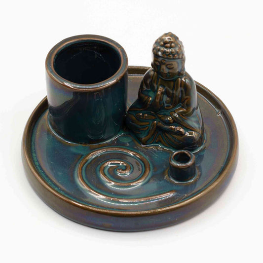Plato de incienso de Buda de uso múltiple - cerámica azul - Placas de incienso de Buda