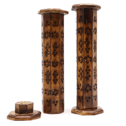 Mango Wood Hexagonal Tower - Soporte de Incienso