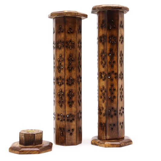 Mango Wood Hexagonal Tower - Soporte de Incienso