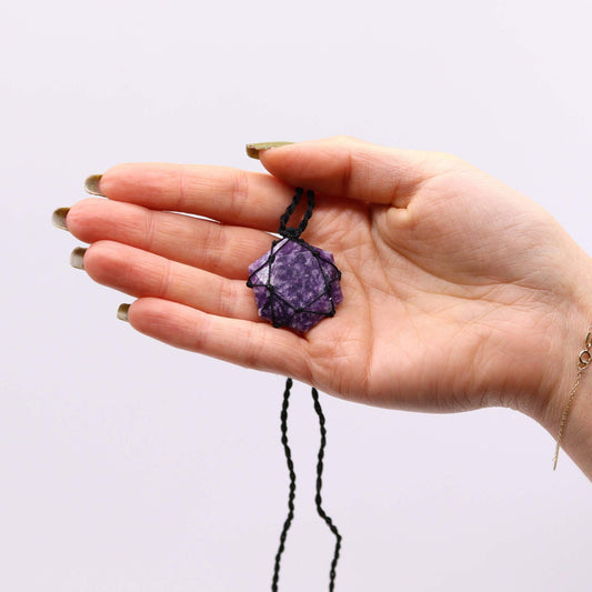 Interlaced hexagonal gemstone pendant - Lepidolite