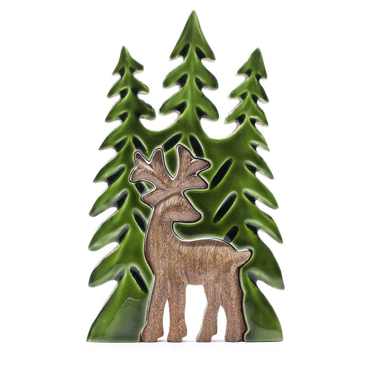 Perdido en el bosque - Ciervo en el bosque 3D Decoración de madera - 25x15cm