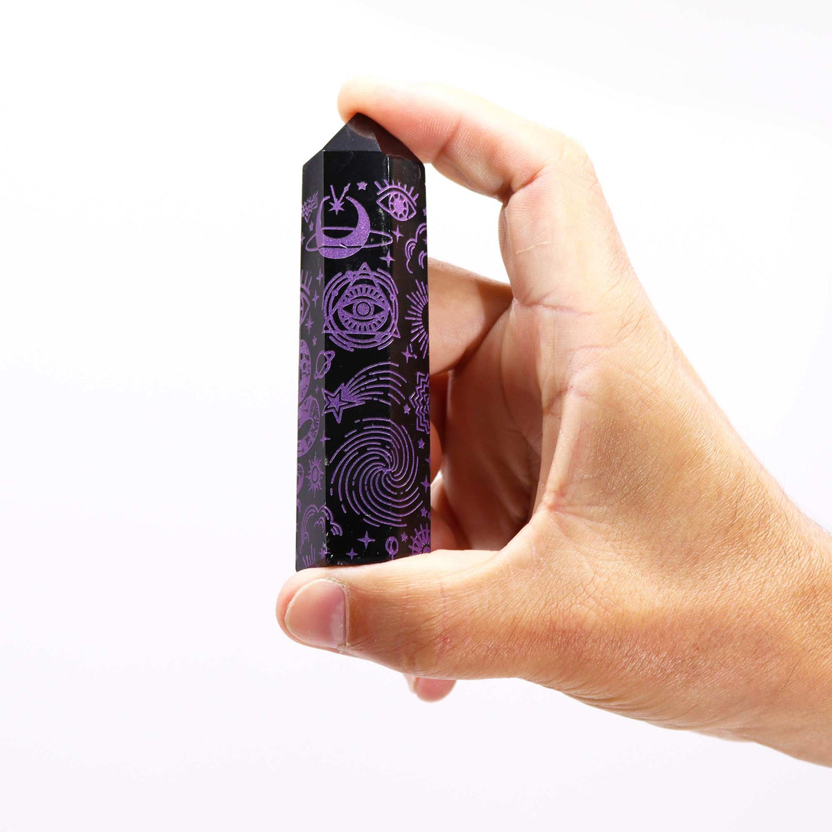 Puntas de Obsidiana Negra (aprox 60-70 gm 9cm) - Historia Mística - Morado Profundo - Torres de Obsidiana Negra
