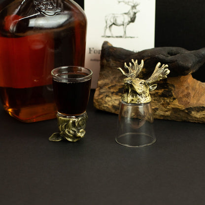 Conjunto de regalo de 12 vasos de chupito Bottom Up (25ml) - Bosque y Criaturas Místicas - Bronce Antiguo