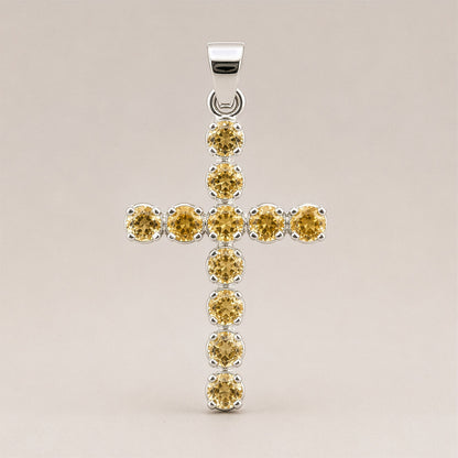 Colgante devocional indio - plateado (cadena de 45 cm) - crucifijo de citrino