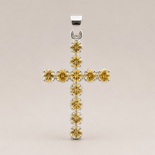 Colgante devocional indio - plateado (cadena de 45 cm) - crucifijo de citrino