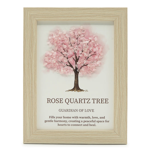 Cuadro de piedra preciosa - Árbol de la Vida - Cuarzo rosa (20x14.7x1cm)