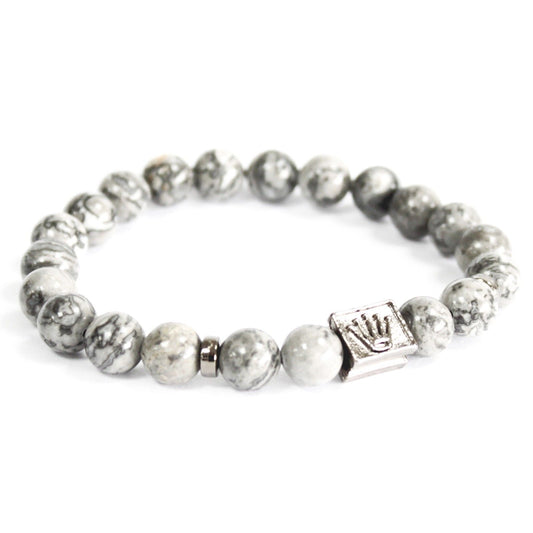 Gray Agate Bracelet with Crown and Ingots - Handmade Unisex