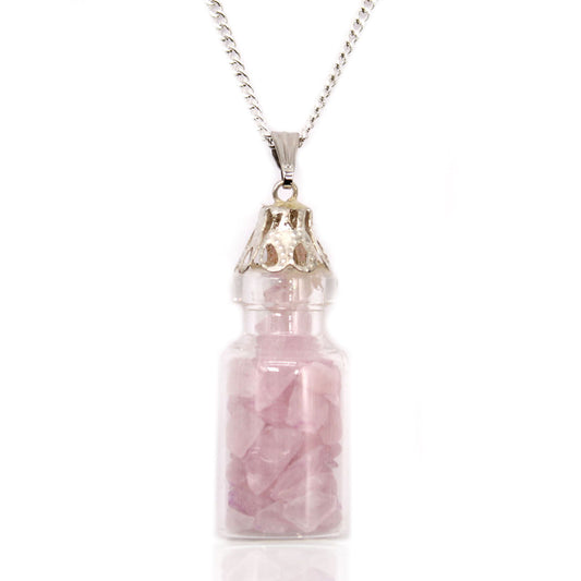 Collier de Pierres Précieuses en Bouteille - Quartz Rose