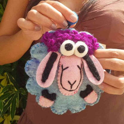 Bolsa de cremallera de fieltro con oveja feliz de colores frescos (3 surtidos)
