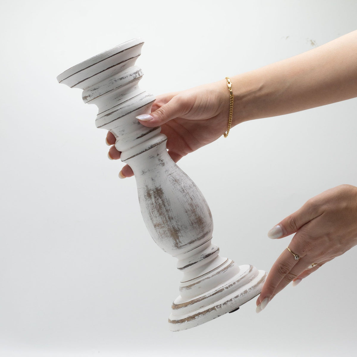 Candelero Clásico - Blanco - 30x10cm - Mediano - Candelabros de Madera