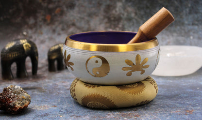 Juego de Cuencos Tibetano Lrg - Yin & Yang - Blanco/Morado 14cm