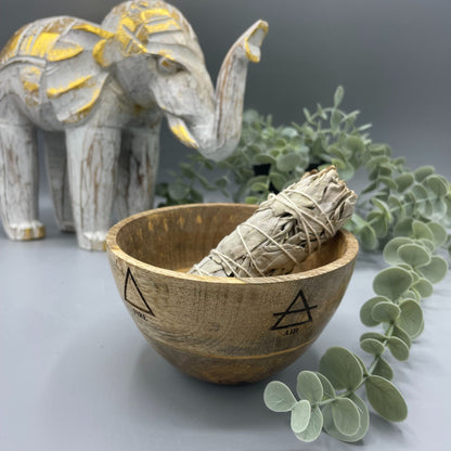 Cuenco de Madera para Ofrendas y Rituales - Los Cuatro Elementos - 11x7cm - Cuenco de Madera para ofrendas y rituales