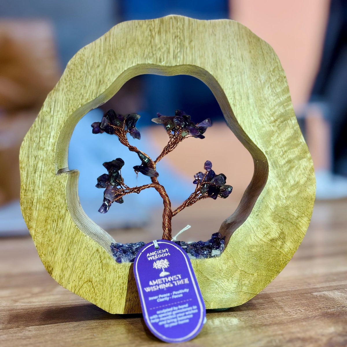 Jardín de árboles de gemas - Anillo de madera de mango - Amatista - 60 piedras pequeñas