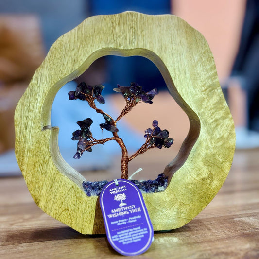 Jardín de árboles de gemas - Anillo de madera de mango - Amatista - 60 piedras pequeñas