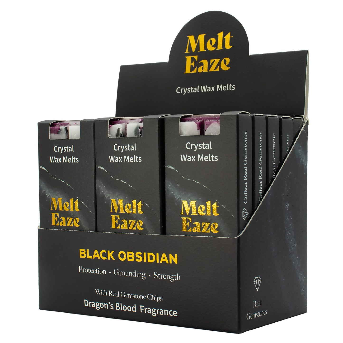 MeltEaze Wax Melts 50g - Escudo de Obsidiana - Sangre de Dragón - Pastillas de Cera derretibles con Gemas