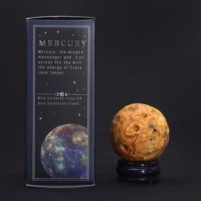 1x Planeta de Jaspe con Soporte Solar (MERCURY) - 40mm - Planetas de piedras preciosas con apoyo solar