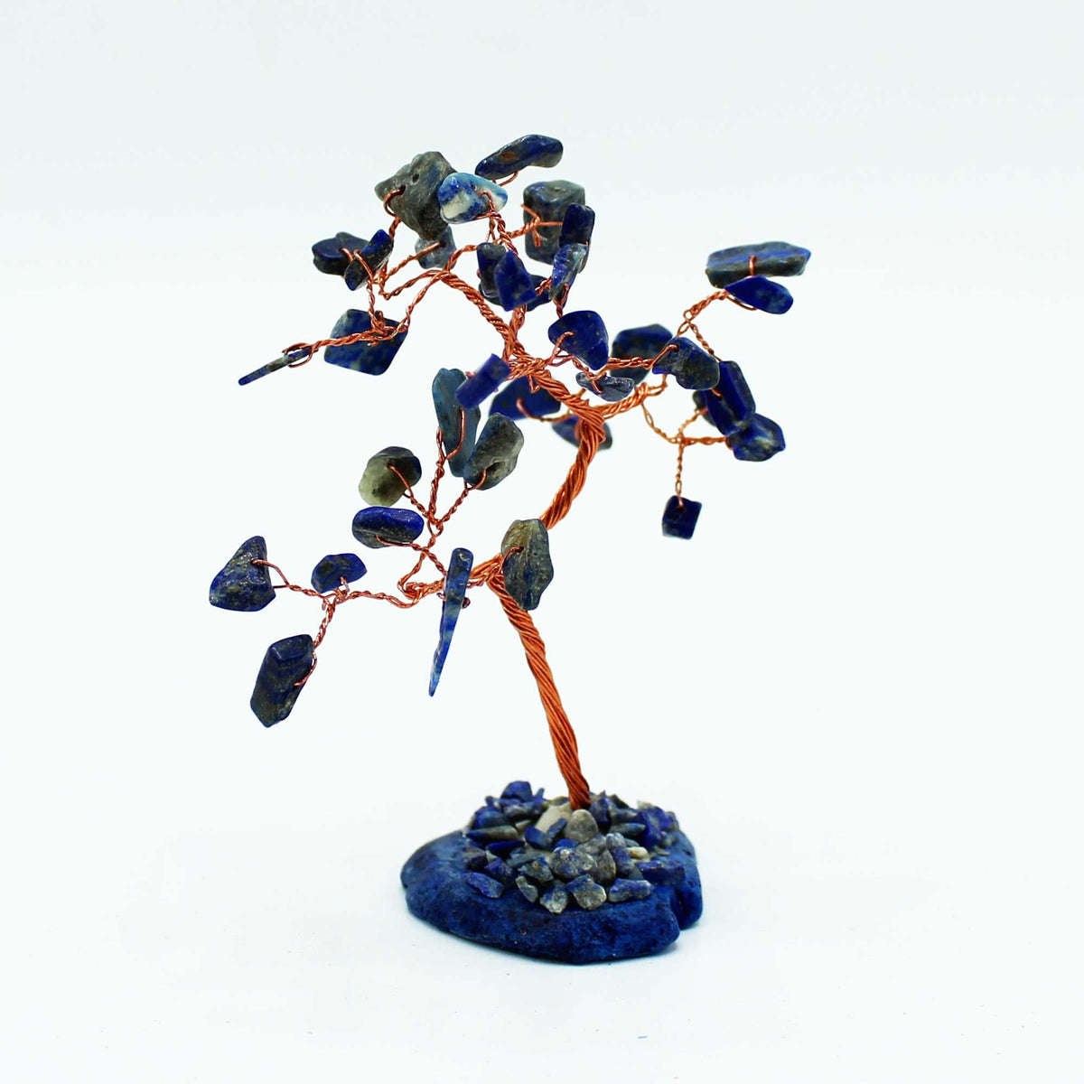 Árbol de piedras preciosas: Sodalita sobre base de ágata azul (35 piedras) - Gemstone Wishing Trees