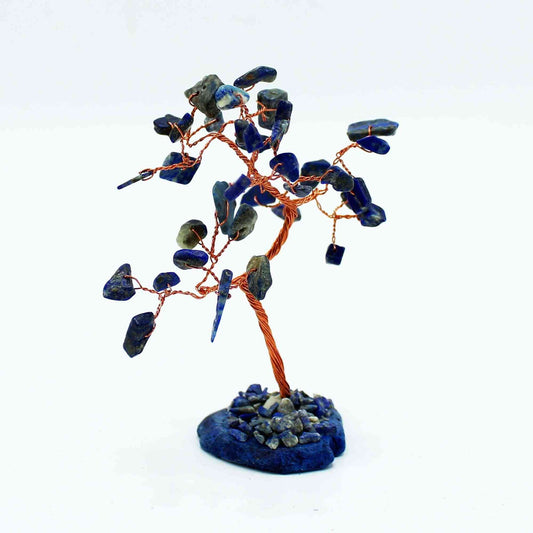Árbol de piedras preciosas: Sodalita sobre base de ágata azul (35 piedras) - Gemstone Wishing Trees