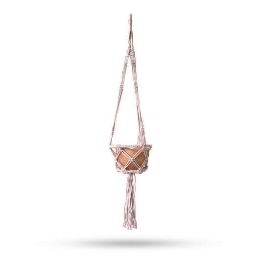 Small Macrame Plant Hanger - Beige - 16cm Ring