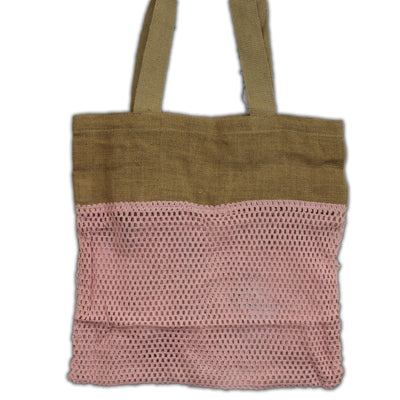 Sac en maille en pur jute doux et coton - Rose
